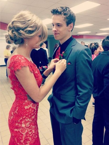 Prom couples red dress best sale